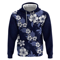 Hawaiian Hibiscus Tribal Floral Blue Hoodie Polynesian Tapa Pattern - Polynesian Pride