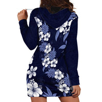 Hawaiian Hibiscus Tribal Floral Blue Hoodie Dress Polynesian Tapa Pattern - Polynesian Pride