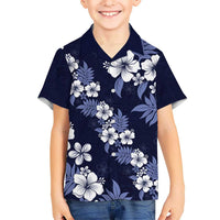 Hawaiian Hibiscus Tribal Floral Blue Kid Hawaiian Shirt Polynesian Tapa Pattern - Polynesian Pride