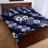 Hawaiian Hibiscus Tribal Floral Blue Quilt Bed Set Polynesian Tapa Pattern - Polynesian Pride