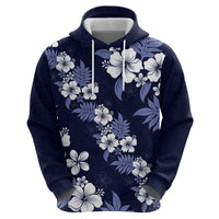 Hawaiian Hibiscus Tribal Floral Blue Zip Hoodie Polynesian Tapa Pattern - Polynesian Pride