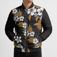 Hawaiian Hibiscus Tribal Floral Brown Bomber Puffer Jacket Polynesian Tapa Pattern - Polynesian Pride