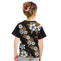 Hawaiian Hibiscus Tribal Floral Brown Kid T Shirt Polynesian Tapa Pattern - Polynesian Pride