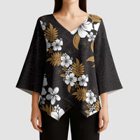 Hawaiian Hibiscus Tribal Floral Brown Kimono Sleeve Blouse Polynesian Tapa Pattern - Polynesian Pride