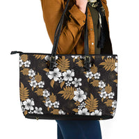 Hawaiian Hibiscus Tribal Floral Brown Leather Tote Bag Polynesian Tapa Pattern - Polynesian Pride