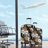 Hawaiian Hibiscus Tribal Floral Brown Luggage Cover Polynesian Tapa Pattern - Polynesian Pride