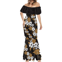 Hawaiian Hibiscus Tribal Floral Brown Mermaid Dress Polynesian Tapa Pattern - Polynesian Pride