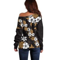 Hawaiian Hibiscus Tribal Floral Brown Off Shoulder Sweater Polynesian Tapa Pattern LT01 - Polynesian Pride