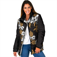 Hawaiian Hibiscus Tribal Floral Brown Padded Jacket Polynesian Tapa Pattern - Polynesian Pride