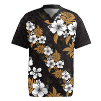 Hawaiian Hibiscus Tribal Floral Brown Rugby Jersey Polynesian Tapa Pattern - Polynesian Pride