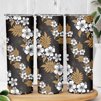 Hawaiian Hibiscus Tribal Floral Brown Skinny Tumbler Polynesian Tapa Pattern - Polynesian Pride