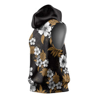 Hawaiian Hibiscus Tribal Floral Brown Sleeveless Hoodie Polynesian Tapa Pattern - Polynesian Pride
