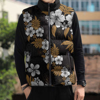 Hawaiian Hibiscus Tribal Floral Brown Sleeveless Puffer Jacket Polynesian Tapa Pattern - Polynesian Pride