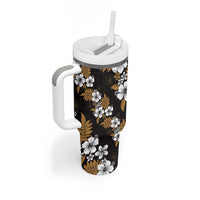 Hawaiian Hibiscus Tribal Floral Brown Tumbler With Handle Polynesian Tapa Pattern - Polynesian Pride