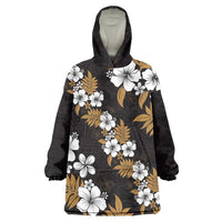 Hawaiian Hibiscus Tribal Floral Brown Wearable Blanket Hoodie Polynesian Tapa Pattern - Polynesian Pride