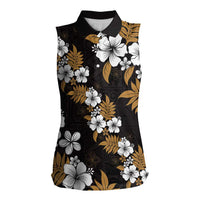 Hawaiian Hibiscus Tribal Floral Brown Women Sleeveless Polo Shirt Polynesian Tapa Pattern - Polynesian Pride