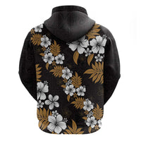Hawaiian Hibiscus Tribal Floral Brown Zip Hoodie Polynesian Tapa Pattern - Polynesian Pride