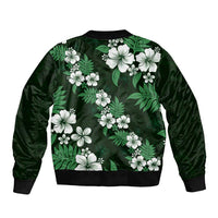 Hawaiian Hibiscus Tribal Floral Green Bomber Jacket Polynesian Tapa Pattern - Polynesian Pride