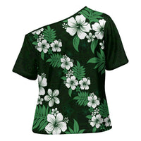 Hawaiian Hibiscus Tribal Floral Green Cross Shoulder Shirt Polynesian Tapa Pattern - Polynesian Pride