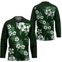 Hawaiian Hibiscus Tribal Floral Green Hockey Jersey Polynesian Tapa Pattern - Polynesian Pride