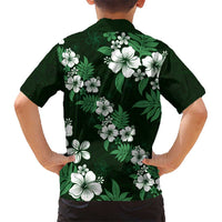 Hawaiian Hibiscus Tribal Floral Green Kid Hawaiian Shirt Polynesian Tapa Pattern - Polynesian Pride