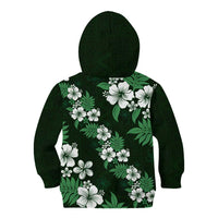 Hawaiian Hibiscus Tribal Floral Green Kid Hoodie Polynesian Tapa Pattern - Polynesian Pride