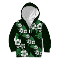 Hawaiian Hibiscus Tribal Floral Green Kid Hoodie Polynesian Tapa Pattern - Polynesian Pride