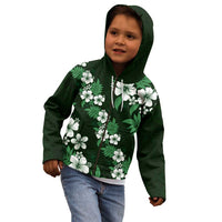 Hawaiian Hibiscus Tribal Floral Green Kid Hoodie Polynesian Tapa Pattern - Polynesian Pride