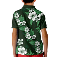 Hawaiian Hibiscus Tribal Floral Green Kid Polo Shirt Polynesian Tapa Pattern - Polynesian Pride
