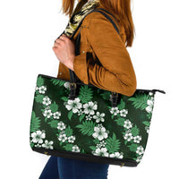 Hawaiian Hibiscus Tribal Floral Green Leather Tote Bag Polynesian Tapa Pattern - Polynesian Pride