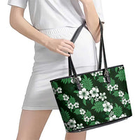 Hawaiian Hibiscus Tribal Floral Green Leather Tote Bag Polynesian Tapa Pattern - Polynesian Pride
