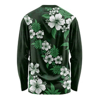 Hawaiian Hibiscus Tribal Floral Green Long Sleeve Shirt Polynesian Tapa Pattern - Polynesian Pride