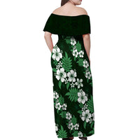 Hawaiian Hibiscus Tribal Floral Green Off Shoulder Maxi Dress Polynesian Tapa Pattern - Polynesian Pride