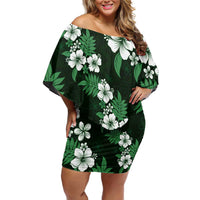 Hawaiian Hibiscus Tribal Floral Green Off Shoulder Short Dress Polynesian Tapa Pattern - Polynesian Pride