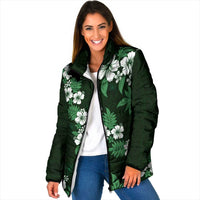Hawaiian Hibiscus Tribal Floral Green Padded Jacket Polynesian Tapa Pattern - Polynesian Pride