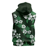 Hawaiian Hibiscus Tribal Floral Green Sleeveless Hoodie Polynesian Tapa Pattern - Polynesian Pride