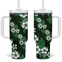 Hawaiian Hibiscus Tribal Floral Green Tumbler With Handle Polynesian Tapa Pattern - Polynesian Pride