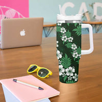 Hawaiian Hibiscus Tribal Floral Green Tumbler With Handle Polynesian Tapa Pattern - Polynesian Pride