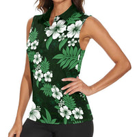 Hawaiian Hibiscus Tribal Floral Green Women Sleeveless Polo Shirt Polynesian Tapa Pattern LT01 - Polynesian Pride