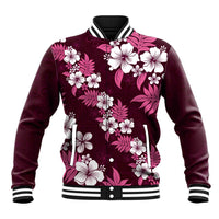 Hawaiian Hibiscus Tribal Floral Pink Baseball Jacket Polynesian Tapa Pattern - Polynesian Pride