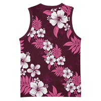 Hawaiian Hibiscus Tribal Floral Pink Basketball Jersey Polynesian Tapa Pattern - Polynesian Pride