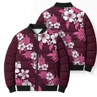 Hawaiian Hibiscus Tribal Floral Pink Bomber Puffer Jacket Polynesian Tapa Pattern - Polynesian Pride