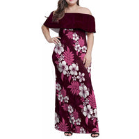 Hawaiian Hibiscus Tribal Floral Pink Family Matching Off Shoulder Maxi Dress and Hawaiian Shirt Polynesian Tapa Pattern - Polynesian Pride