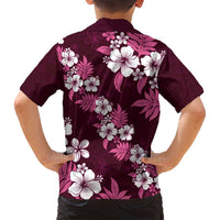Hawaiian Hibiscus Tribal Floral Pink Family Matching Off Shoulder Short Dress and Hawaiian Shirt Polynesian Tapa Pattern - Polynesian Pride