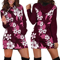 Hawaiian Hibiscus Tribal Floral Pink Hoodie Dress Polynesian Tapa Pattern - Polynesian Pride