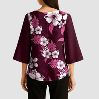 Hawaiian Hibiscus Tribal Floral Pink Kimono Sleeve Blouse Polynesian Tapa Pattern - Polynesian Pride