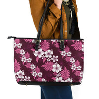 Hawaiian Hibiscus Tribal Floral Pink Leather Tote Bag Polynesian Tapa Pattern - Polynesian Pride