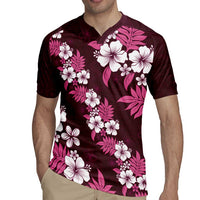 Hawaiian Hibiscus Tribal Floral Pink Rugby Jersey Polynesian Tapa Pattern - Polynesian Pride