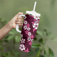 Hawaiian Hibiscus Tribal Floral Pink Tumbler With Handle Polynesian Tapa Pattern - Polynesian Pride