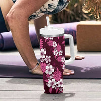 Hawaiian Hibiscus Tribal Floral Pink Tumbler With Handle Polynesian Tapa Pattern - Polynesian Pride